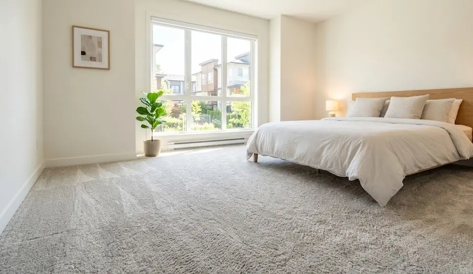 Clean fresh carpet in a modern Langley BC bedroom after professional steam cleaning service