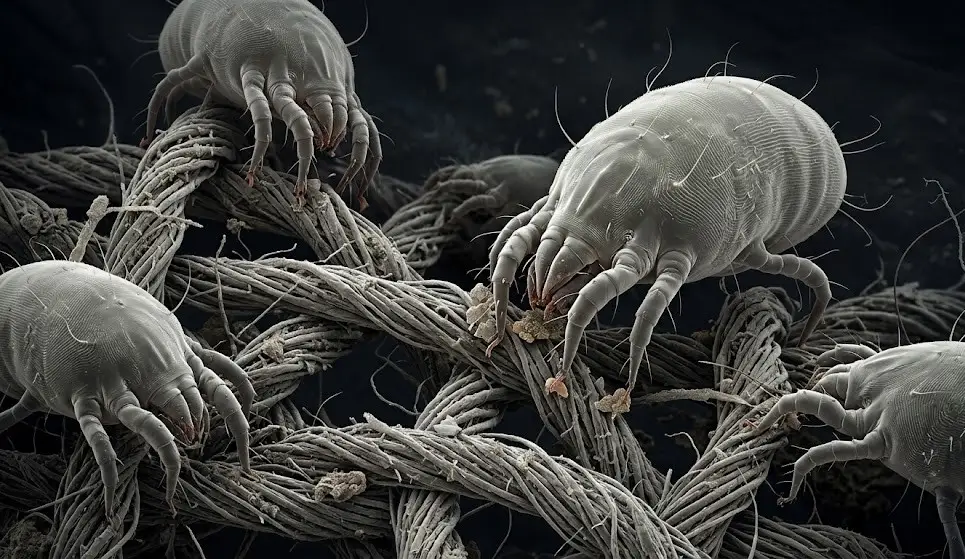 Microscopic dust mites living inside mattress requiring professional cleaning service Langley BC