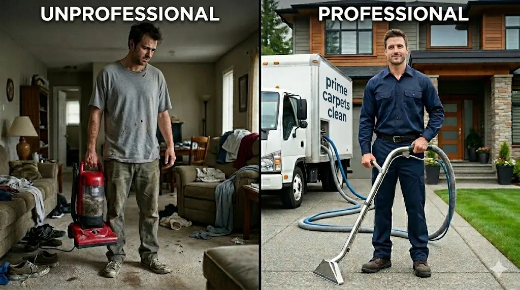 Comparison of unprofessional vs professional carpet cleaning company in Langley BC