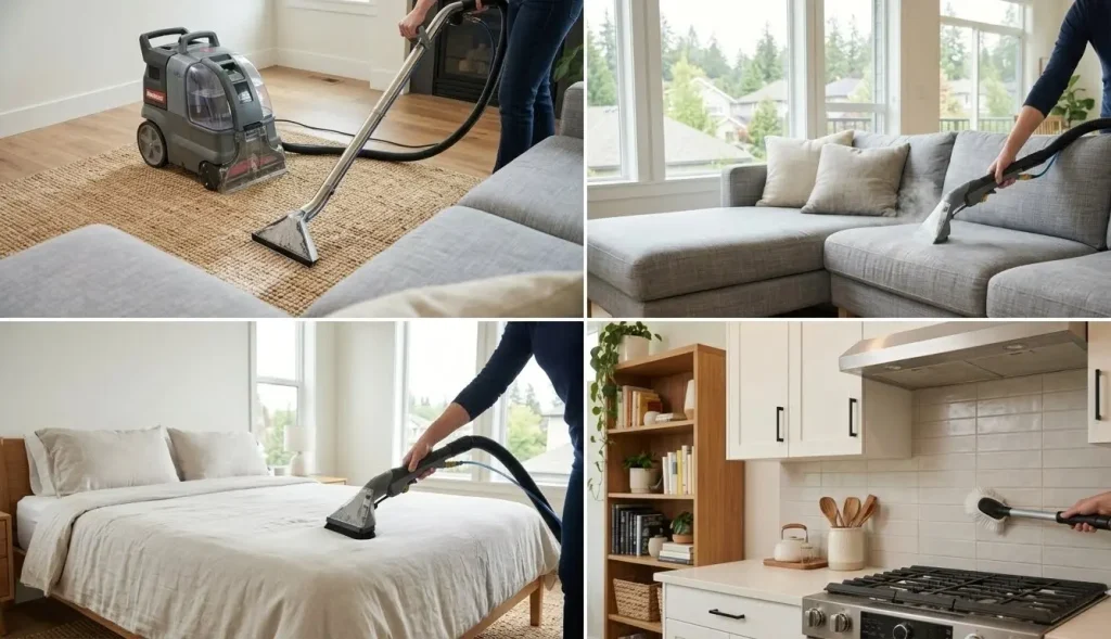 deep clean schedule for carpet upholstery mattress and tile in Langley BC home