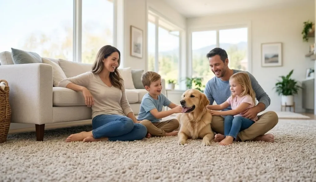 Healthy Langley BC family enjoying improved indoor air quality cleaning langley bc after professional cleaning by Prime Carpets Clean