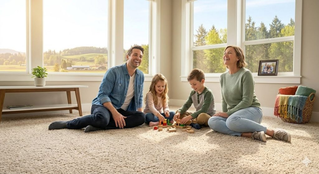 healthy Langley BC family breathing easier after professional carpet cleaning helping with allergies